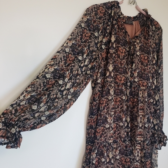 Dress Forum Neutral Long Sleeve Midi Dress Tiered Ruffled  Flowy - Picture 5 of 13